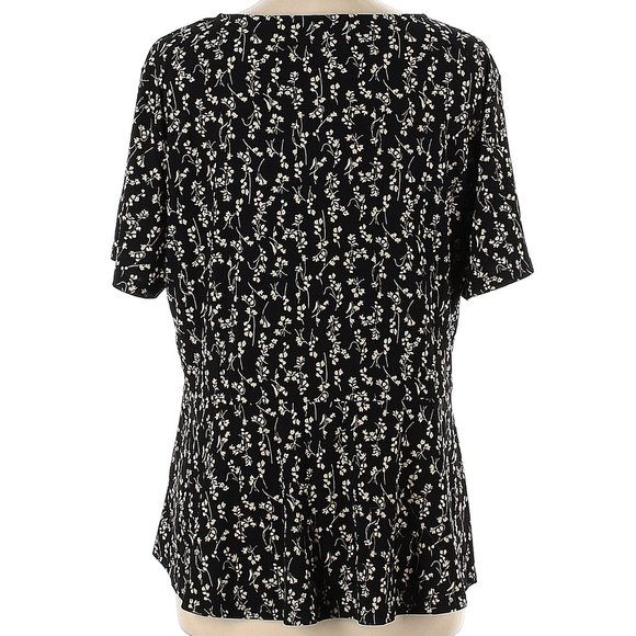 Halogen Short Sleeve Top Black Floral V Neck Ruched Large - Picture 2 of 5